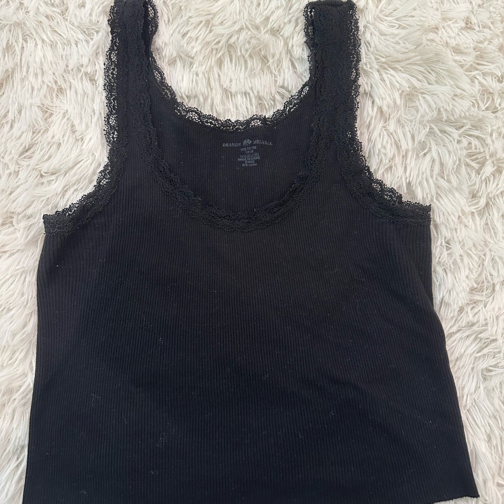 Brandy Melville Black Ribbed Lace Tank Top